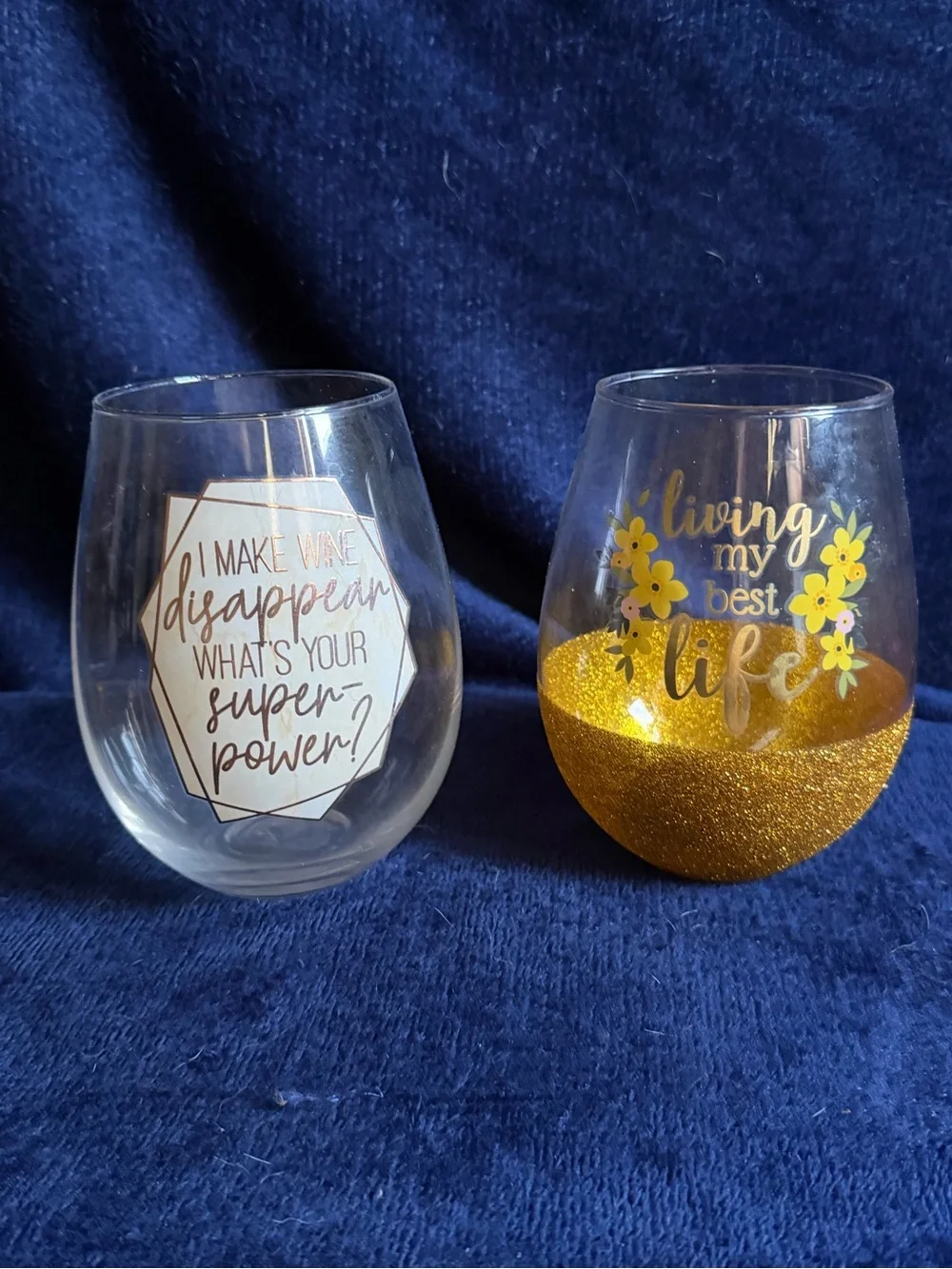 Gold Glitter Stemless Wine Glass - Living My Best Life